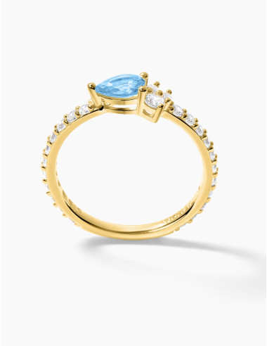 Bague Goutte Twist Accompagnée Bleu Glacier Dorée