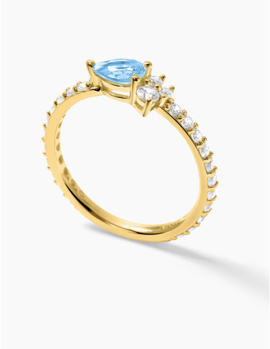 Bague Goutte Twist Accompagnée Bleu Glacier Dorée