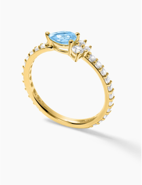 Bague Goutte Twist Accompagnée Bleu Glacier Dorée