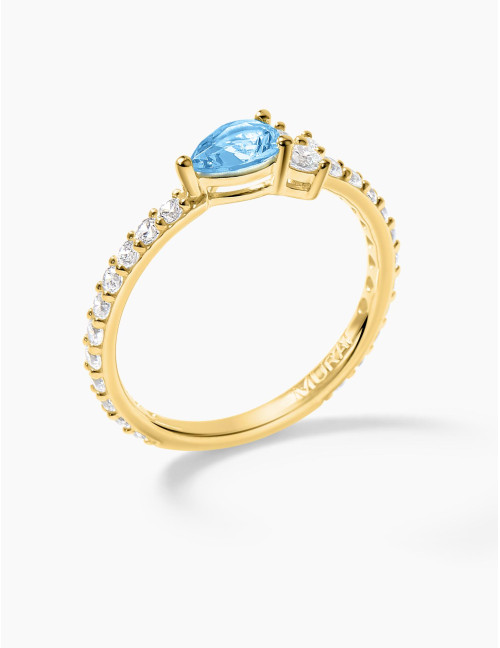 Bague Goutte Twist Accompagnée Bleu Glacier Dorée