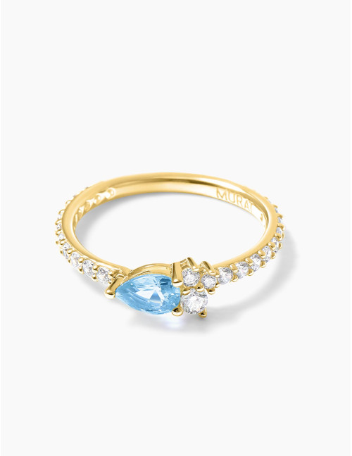 Bague Goutte Twist Accompagnée Bleu Glacier Dorée