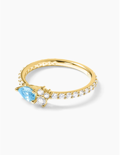 Bague Goutte Twist Accompagnée Bleu Glacier Dorée