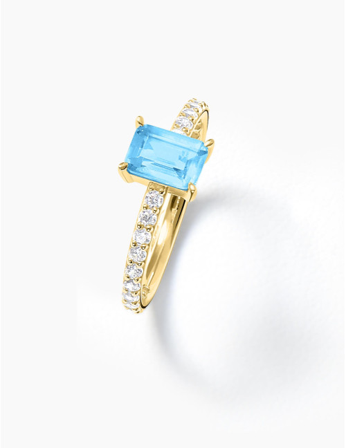 Bague Saint-Honoré Bleu Glacier Doré Grande