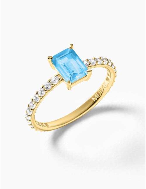 Bague Saint-Honoré Bleu Glacier Doré Grande