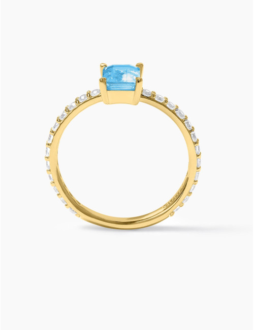 Bague Saint-Honoré Bleu Glacier Doré Grande