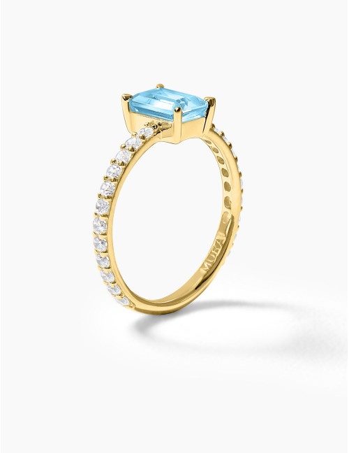 Bague Saint-Honoré Bleu Glacier Doré Grande