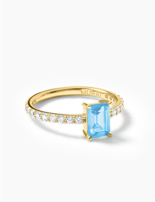 Bague Saint-Honoré Bleu Glacier Doré Grande
