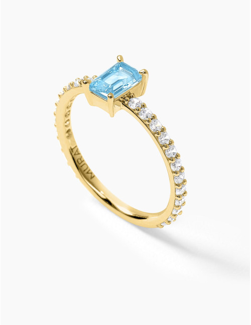 Bague Saint-Honoré Bleu Glacier Doré Moyenne
