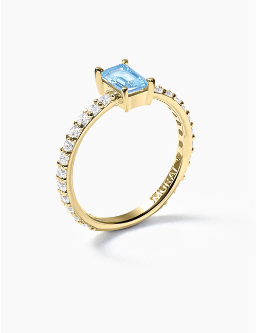Bague Saint-Honoré Bleu Glacier Doré Moyenne