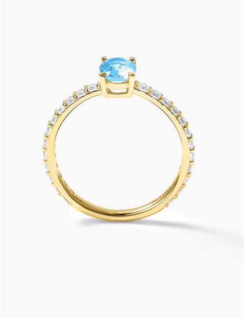 Bague Madeleine Bleu Glacier Doré Grande