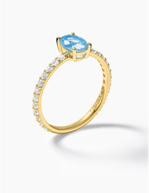 Bague Madeleine Bleu Glacier Doré Grande