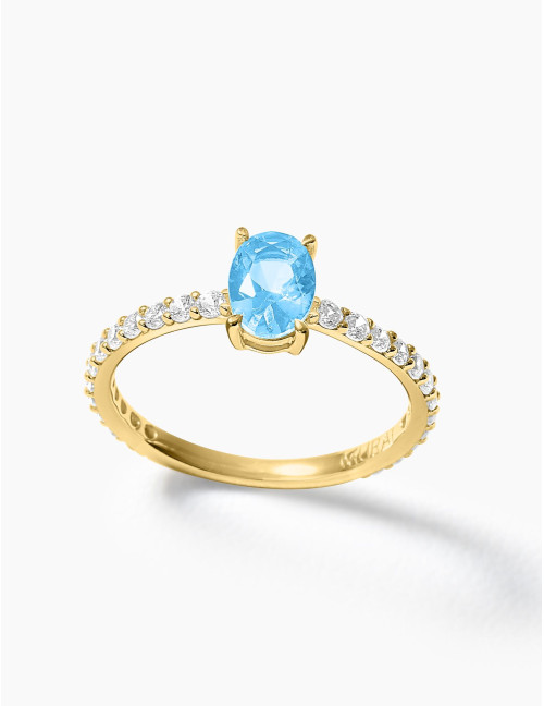 Bague Madeleine Bleu Glacier Doré Grande