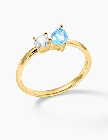 Bague Toi & Moi Twist Bleu Glacier Doré