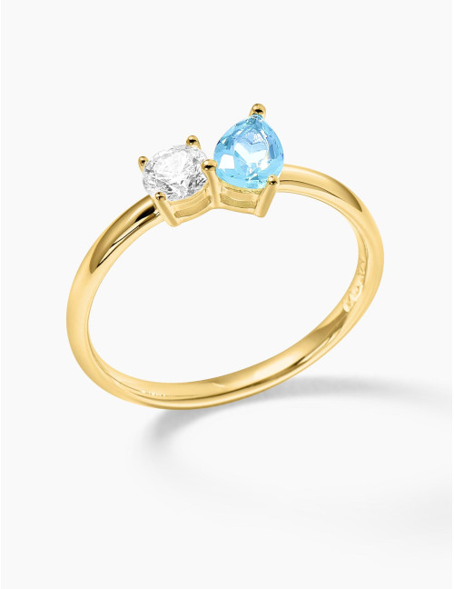 Bague Toi & Moi Twist Bleu Glacier Doré