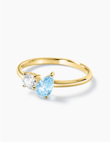 Bague Toi & Moi Twist Bleu Glacier Doré