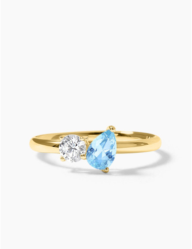 Bague Toi & Moi Twist Bleu Glacier Doré