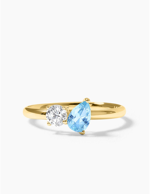Bague Toi & Moi Twist Bleu Glacier Doré