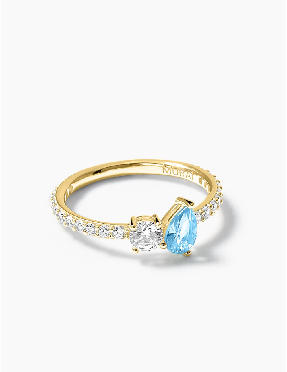 Bague Toi & Moi Twist Bleu Glacier Accompagnée Dorée