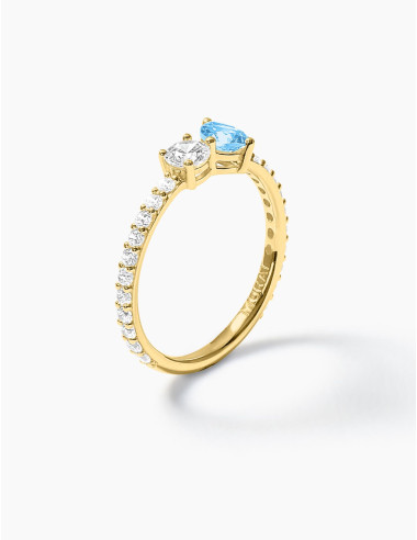 Bague Toi & Moi Twist Bleu Glacier Accompagnée Dorée