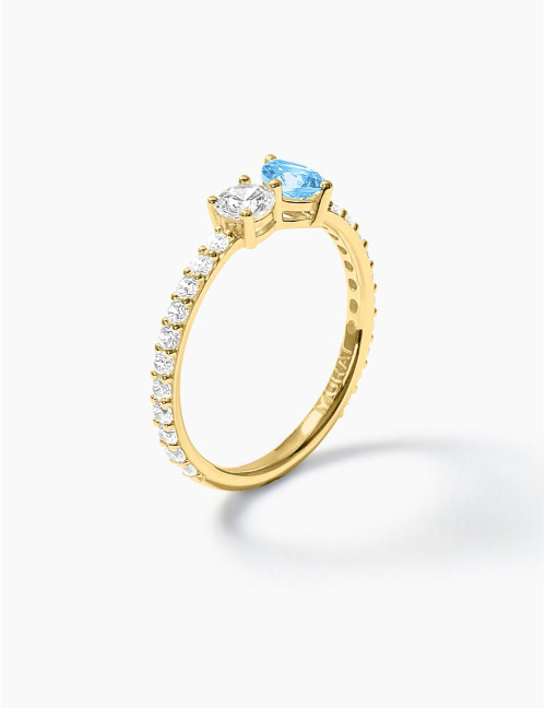 Bague Toi & Moi Twist Bleu Glacier Accompagnée Dorée
