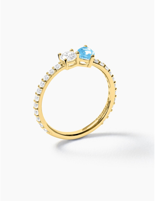 Bague Toi & Moi Twist Bleu Glacier Accompagnée Dorée