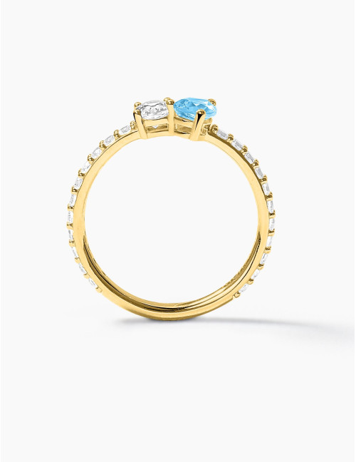 Bague Toi & Moi Twist Bleu Glacier Accompagnée Dorée