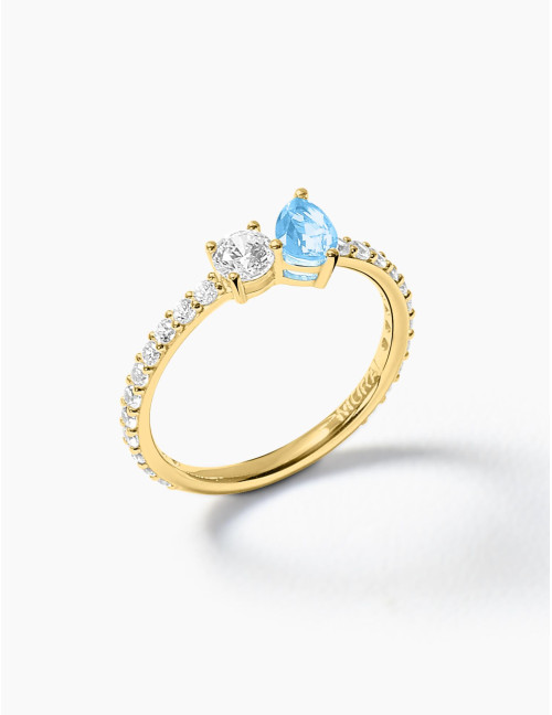 Bague Toi & Moi Twist Bleu Glacier Accompagnée Dorée