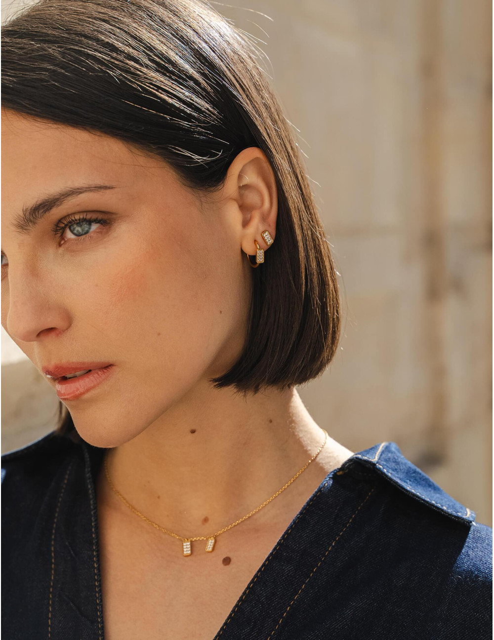 Boucles d'oreilles Les Pavés demi-créoles dorées